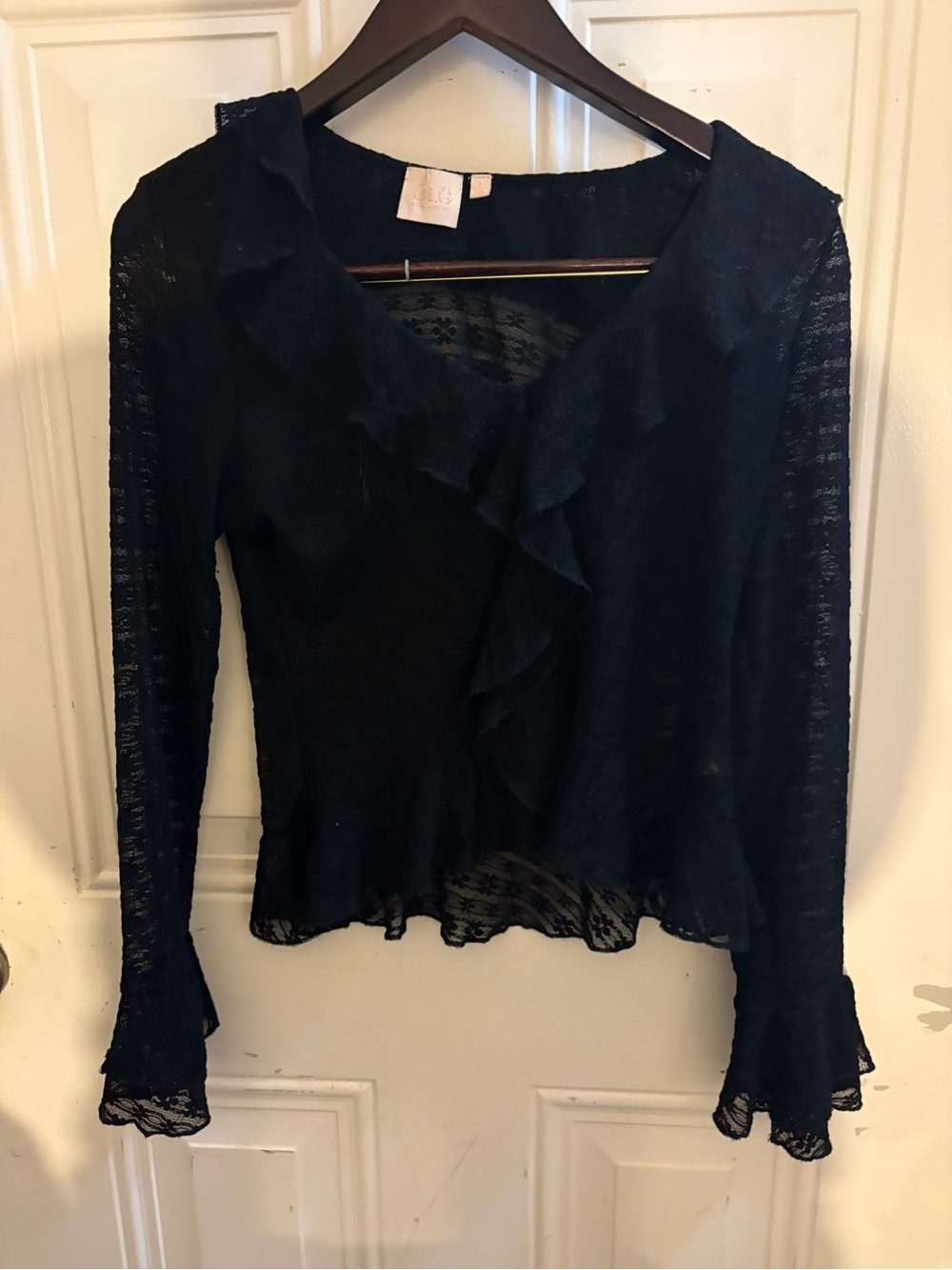 GLG Black Lace Ruffle-Front Blouse